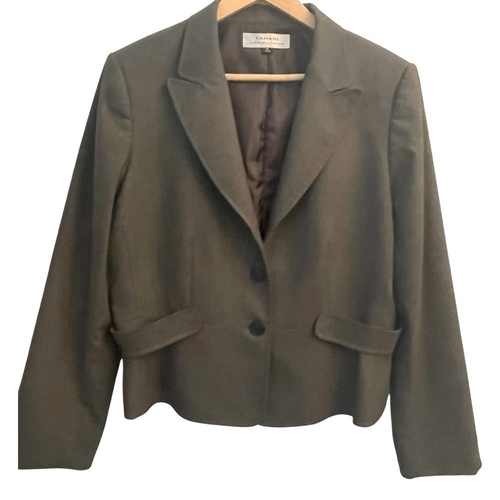 Tahari Women Brown Blazer 16 Arthur S Levine Two Button Textured Office Jacket